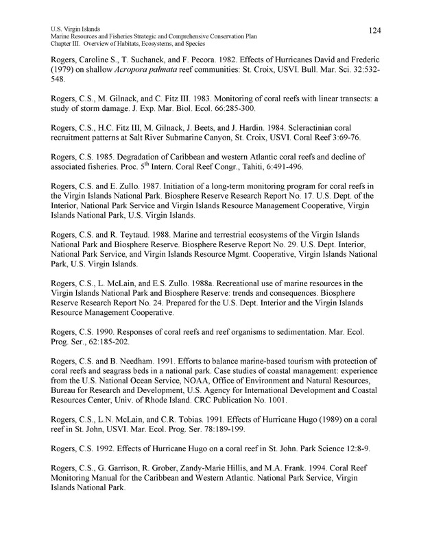 United States Virgin Islands Marine Resources and Fisheries strategic and comprehensive conservation plan - Page 124