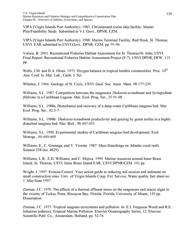 United States Virgin Islands Marine Resources and Fisheries strategic and comprehensive conservation plan - Page 130