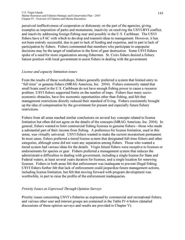 United States Virgin Islands Marine Resources and Fisheries strategic and comprehensive conservation plan - Page 143