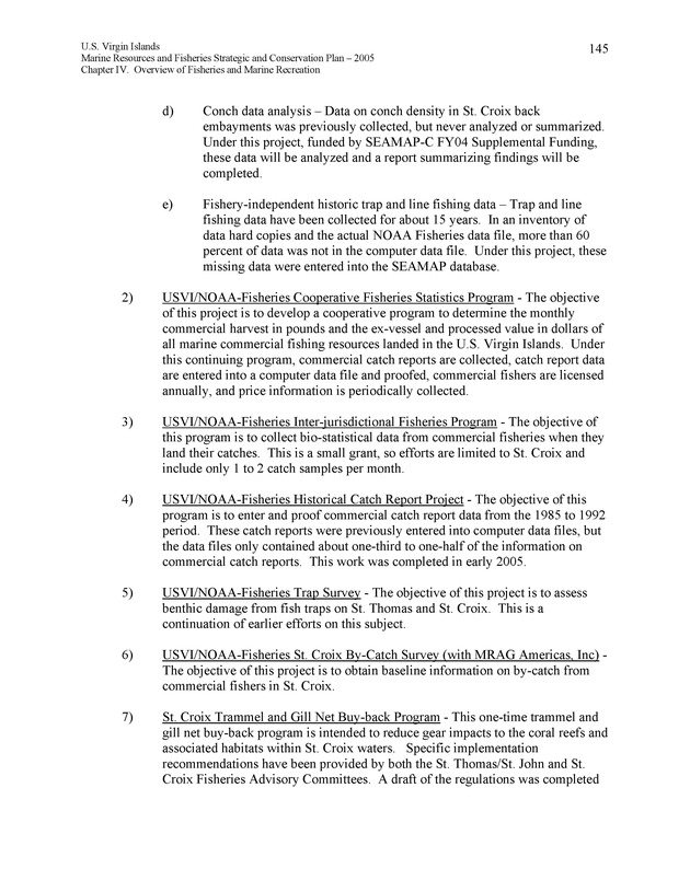 United States Virgin Islands Marine Resources and Fisheries strategic and comprehensive conservation plan - Page 145