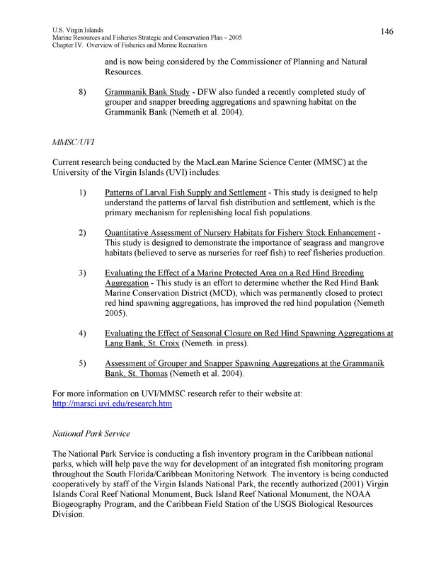 United States Virgin Islands Marine Resources and Fisheries strategic and comprehensive conservation plan - Page 146