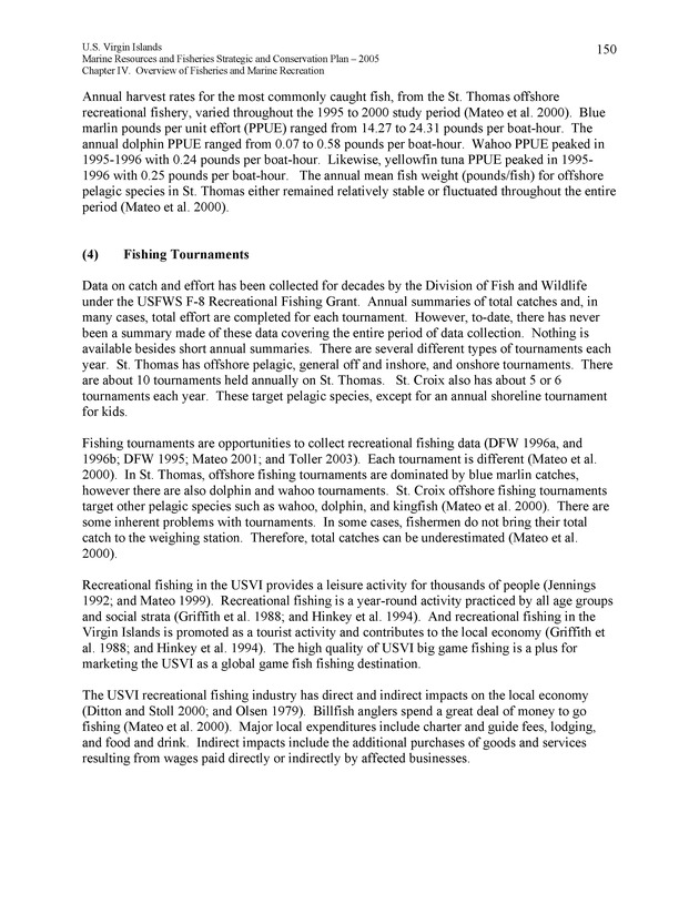 United States Virgin Islands Marine Resources and Fisheries strategic and comprehensive conservation plan - Page 150