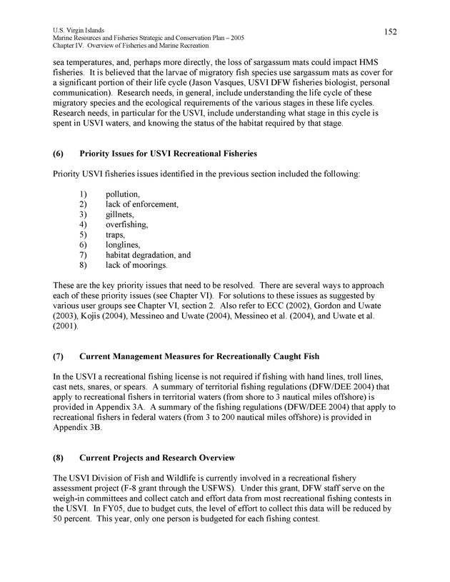 United States Virgin Islands Marine Resources and Fisheries strategic and comprehensive conservation plan - Page 152