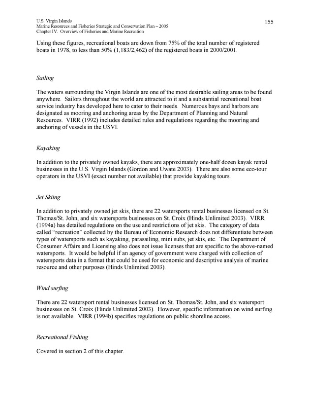 United States Virgin Islands Marine Resources and Fisheries strategic and comprehensive conservation plan - Page 155