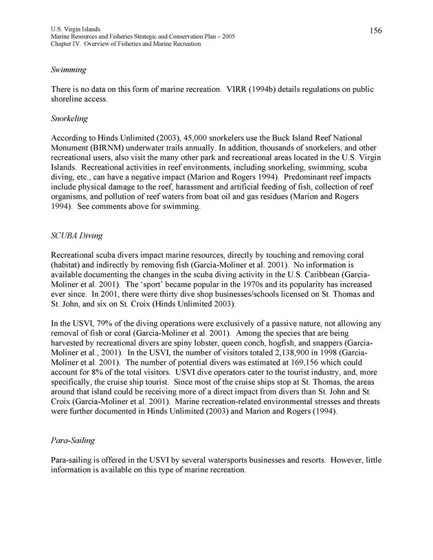 United States Virgin Islands Marine Resources and Fisheries strategic and comprehensive conservation plan - Page 156