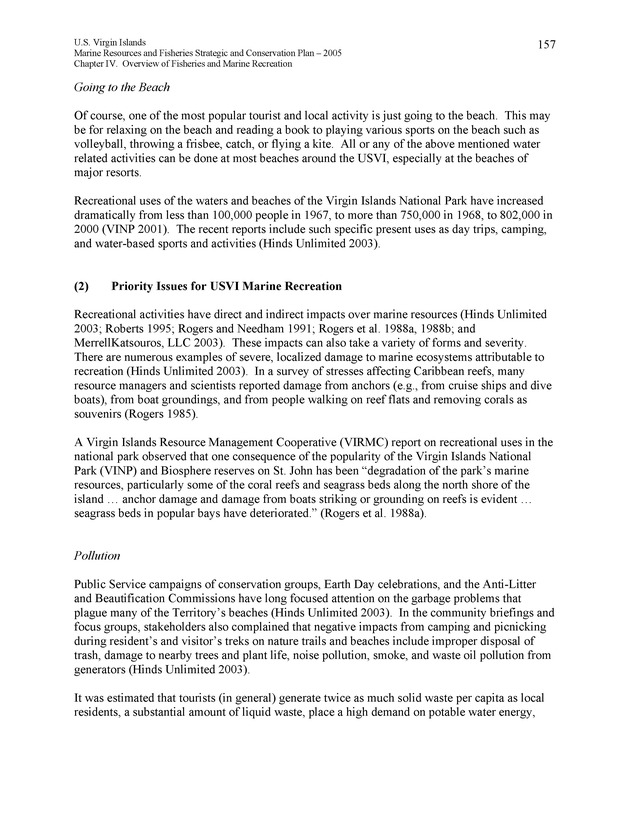 United States Virgin Islands Marine Resources and Fisheries strategic and comprehensive conservation plan - Page 157