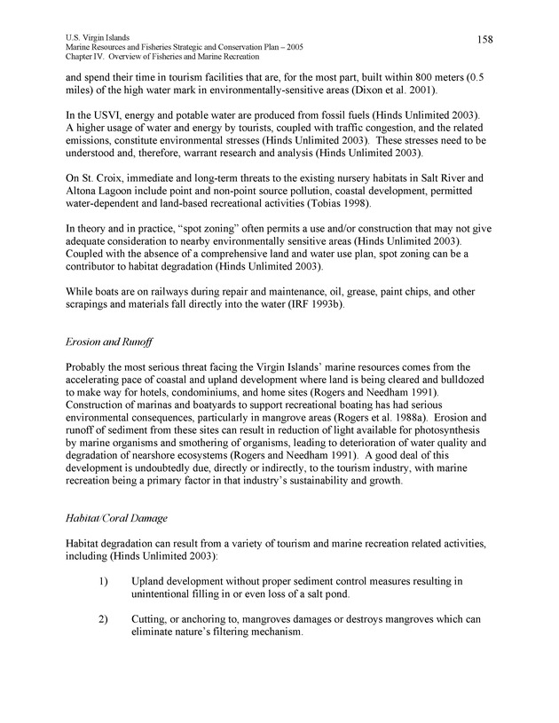 United States Virgin Islands Marine Resources and Fisheries strategic and comprehensive conservation plan - Page 158