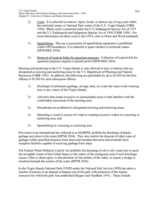 United States Virgin Islands Marine Resources and Fisheries strategic and comprehensive conservation plan - Page 163