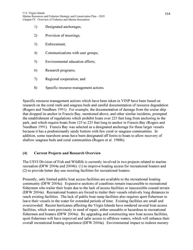 United States Virgin Islands Marine Resources and Fisheries strategic and comprehensive conservation plan - Page 164