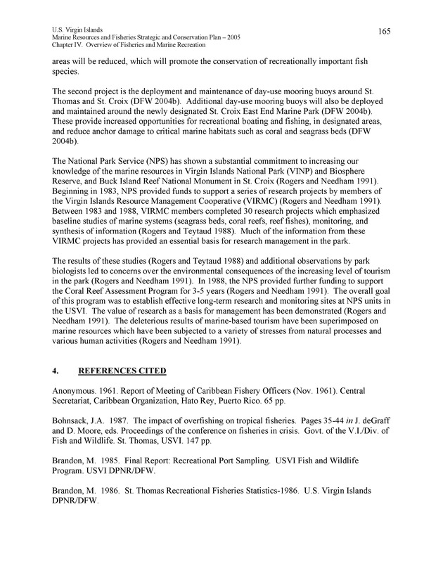 United States Virgin Islands Marine Resources and Fisheries strategic and comprehensive conservation plan - Page 165