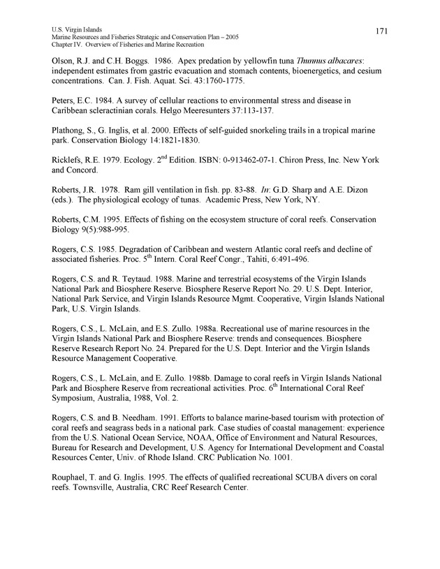 United States Virgin Islands Marine Resources and Fisheries strategic and comprehensive conservation plan - Page 171