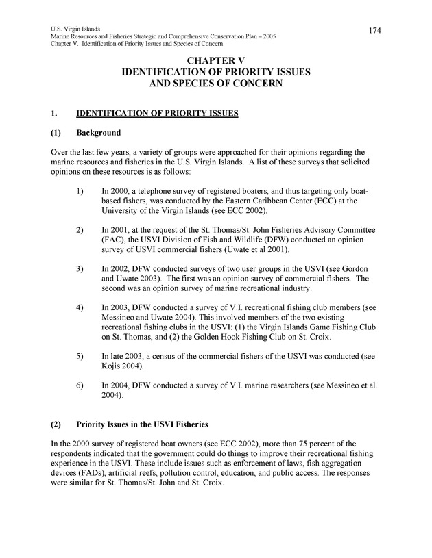 United States Virgin Islands Marine Resources and Fisheries strategic and comprehensive conservation plan - Page 174