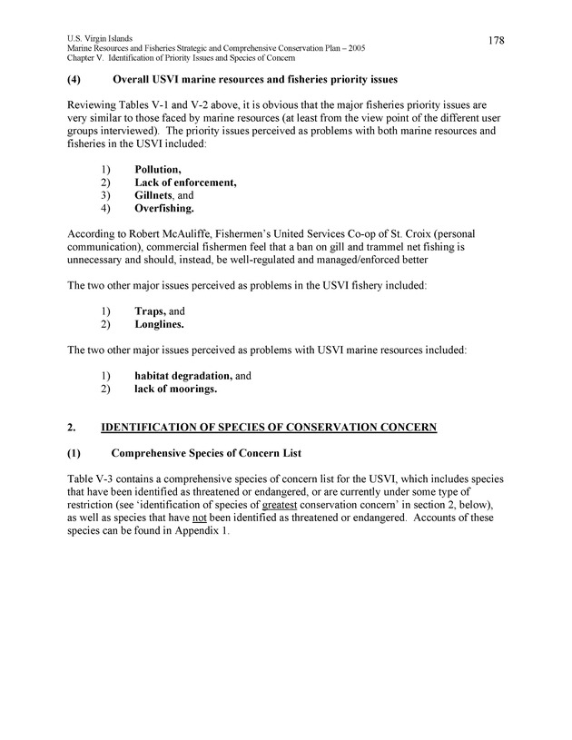 United States Virgin Islands Marine Resources and Fisheries strategic and comprehensive conservation plan - Page 178