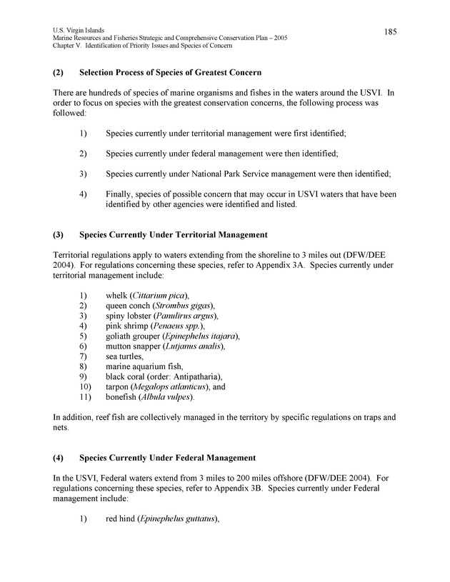 United States Virgin Islands Marine Resources and Fisheries strategic and comprehensive conservation plan - Page 185