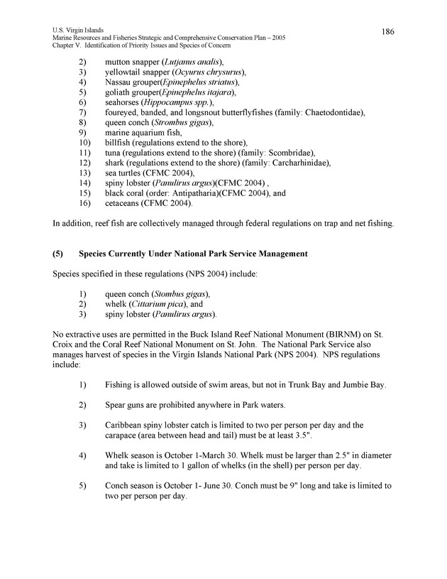 United States Virgin Islands Marine Resources and Fisheries strategic and comprehensive conservation plan - Page 186