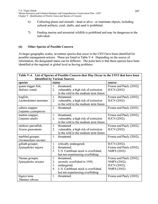 United States Virgin Islands Marine Resources and Fisheries strategic and comprehensive conservation plan - Page 187