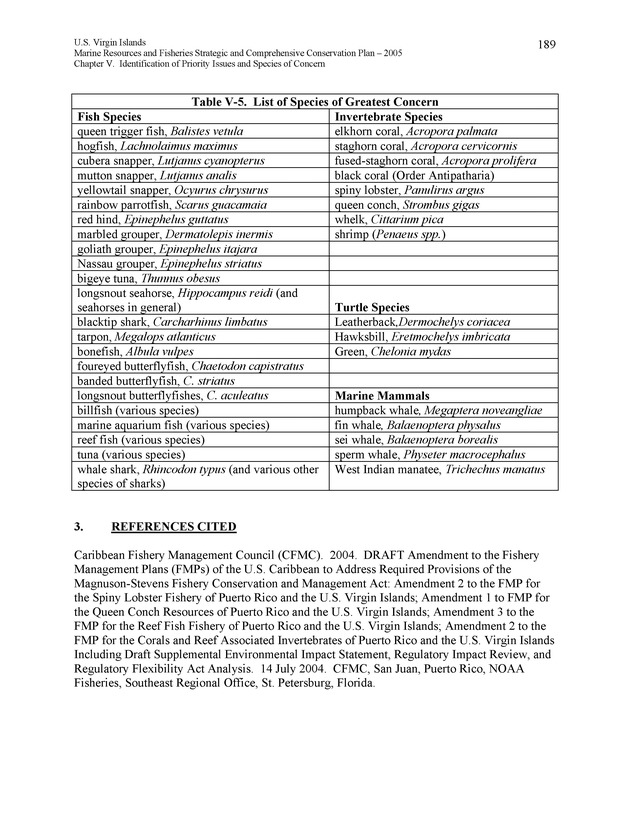 United States Virgin Islands Marine Resources and Fisheries strategic and comprehensive conservation plan - Page 189