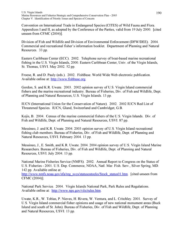 United States Virgin Islands Marine Resources and Fisheries strategic and comprehensive conservation plan - Page 190