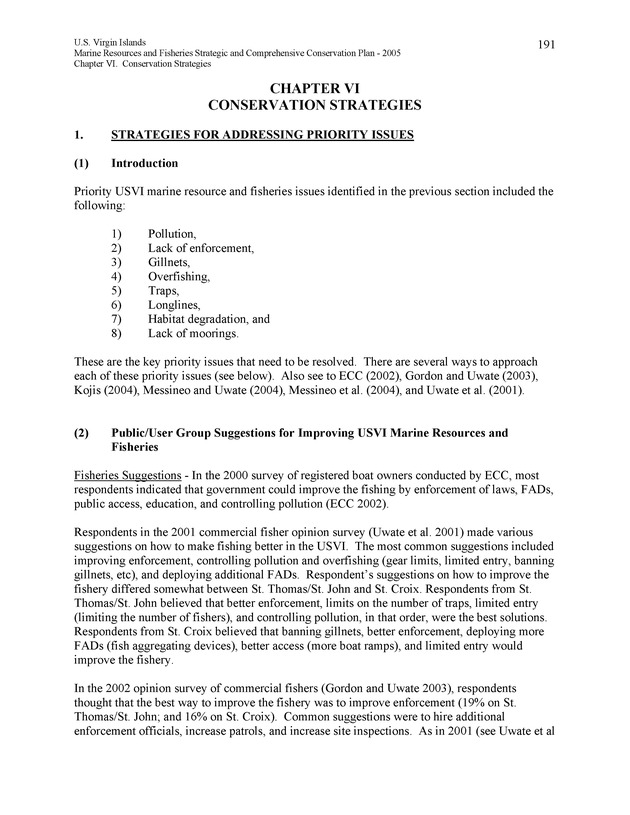 United States Virgin Islands Marine Resources and Fisheries strategic and comprehensive conservation plan - Page 191