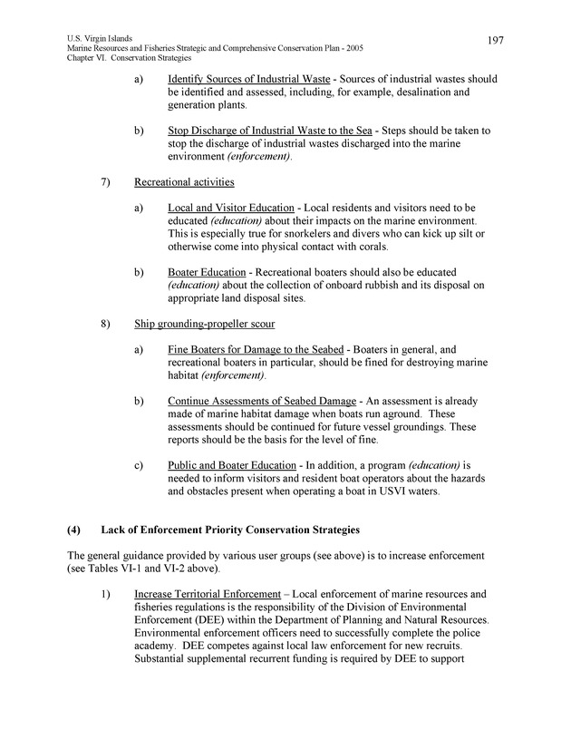 United States Virgin Islands Marine Resources and Fisheries strategic and comprehensive conservation plan - Page 197