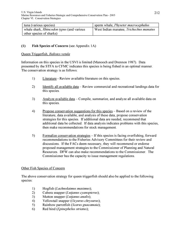 United States Virgin Islands Marine Resources and Fisheries strategic and comprehensive conservation plan - Page 212