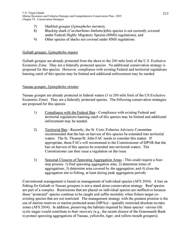 United States Virgin Islands Marine Resources and Fisheries strategic and comprehensive conservation plan - Page 213