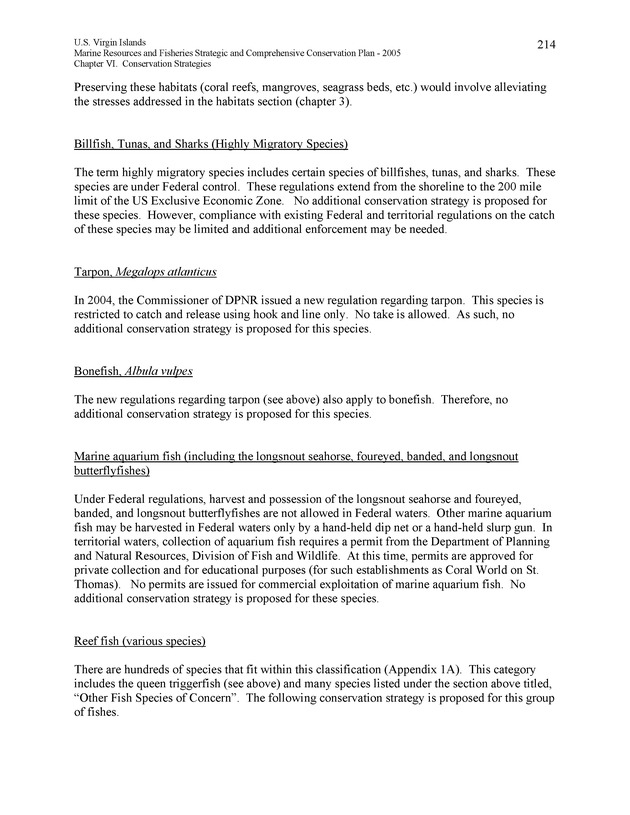 United States Virgin Islands Marine Resources and Fisheries strategic and comprehensive conservation plan - Page 214