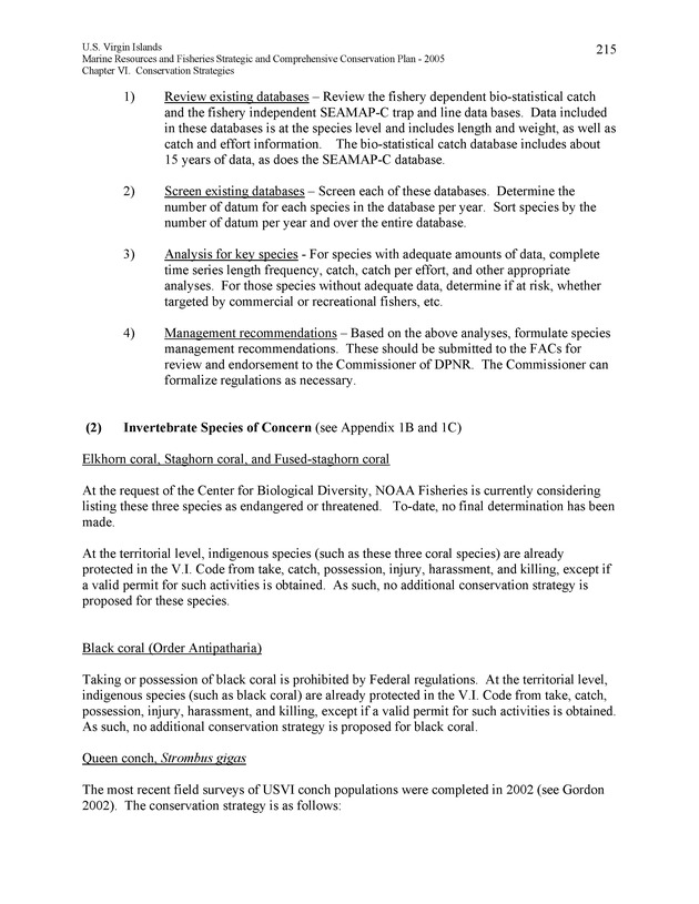 United States Virgin Islands Marine Resources and Fisheries strategic and comprehensive conservation plan - Page 215