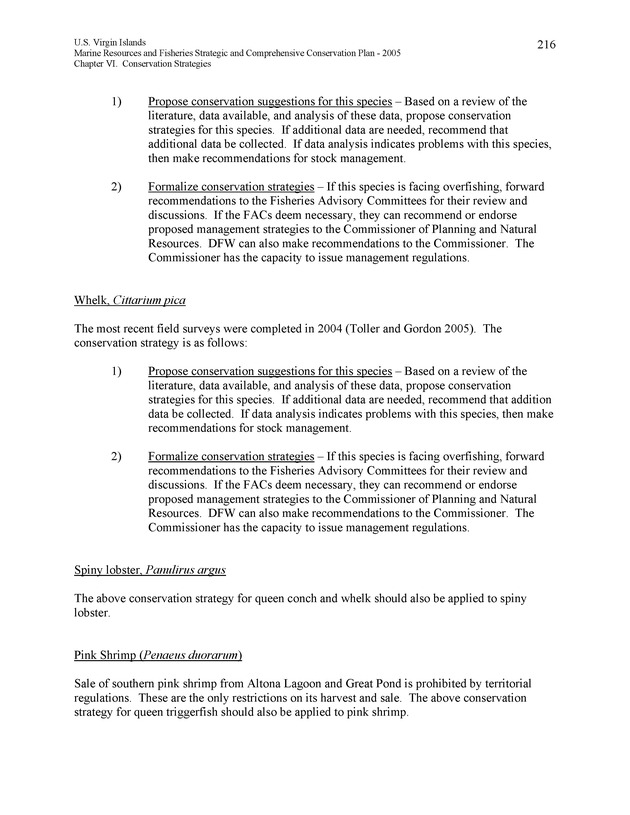 United States Virgin Islands Marine Resources and Fisheries strategic and comprehensive conservation plan - Page 216