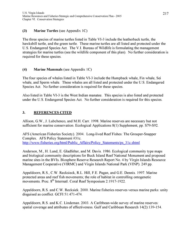 United States Virgin Islands Marine Resources and Fisheries strategic and comprehensive conservation plan - Page 217