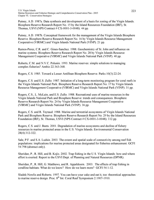 United States Virgin Islands Marine Resources and Fisheries strategic and comprehensive conservation plan - Page 223