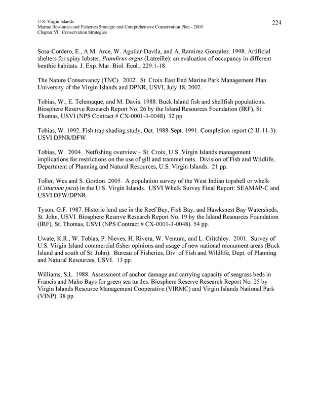 United States Virgin Islands Marine Resources and Fisheries strategic and comprehensive conservation plan - Page 224