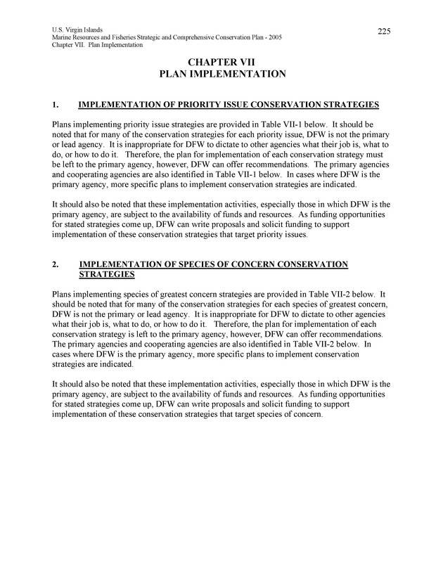 United States Virgin Islands Marine Resources and Fisheries strategic and comprehensive conservation plan - Page 225