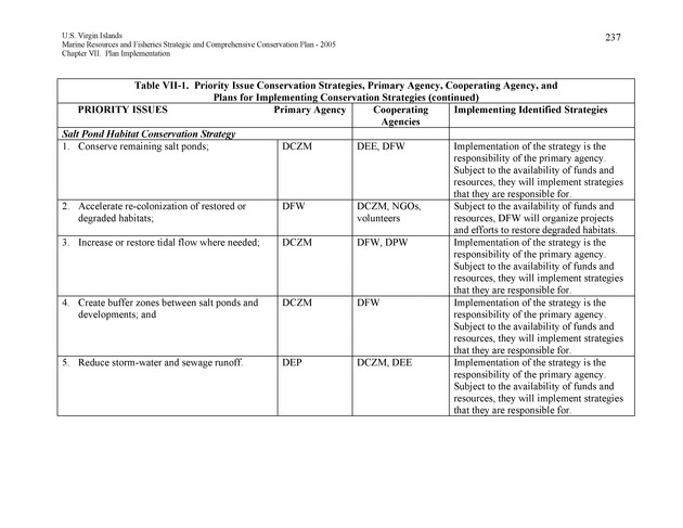 United States Virgin Islands Marine Resources and Fisheries strategic and comprehensive conservation plan - Page 237