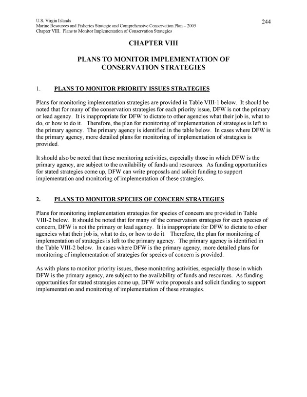 United States Virgin Islands Marine Resources and Fisheries strategic and comprehensive conservation plan - Page 244