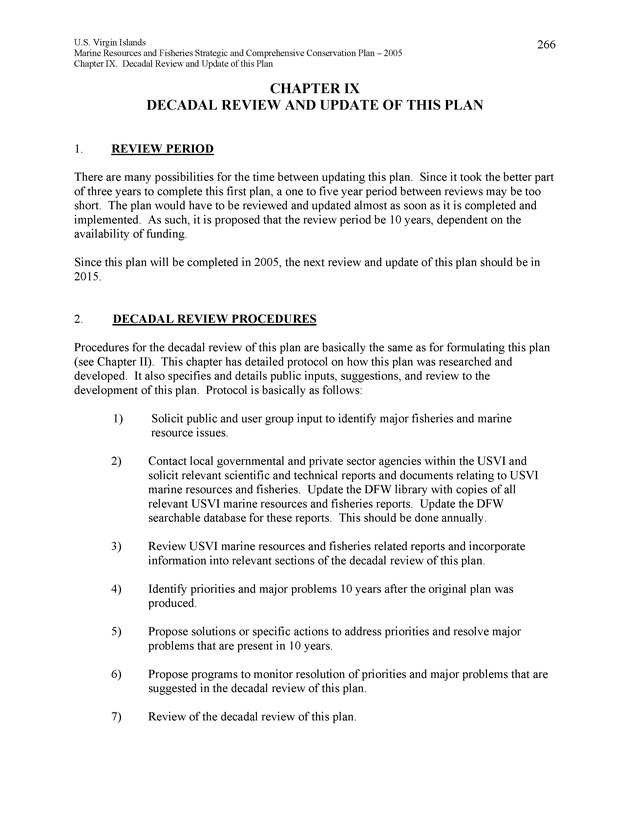 United States Virgin Islands Marine Resources and Fisheries strategic and comprehensive conservation plan - Page 266