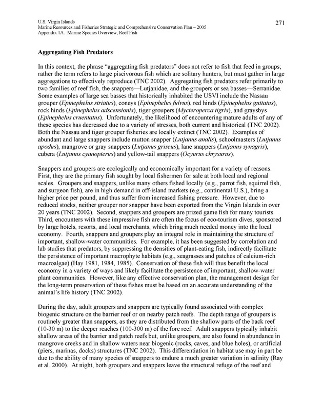 United States Virgin Islands Marine Resources and Fisheries strategic and comprehensive conservation plan - Page 271