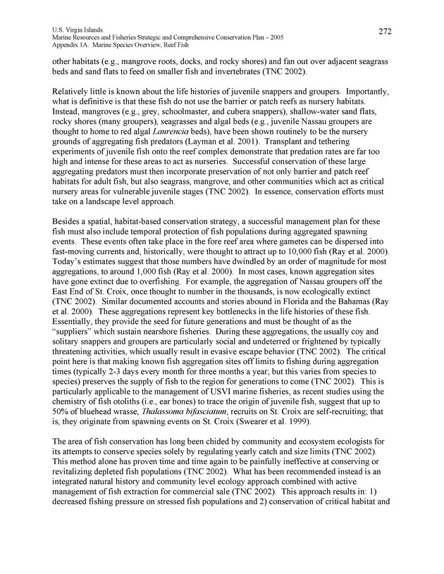 United States Virgin Islands Marine Resources and Fisheries strategic and comprehensive conservation plan - Page 272