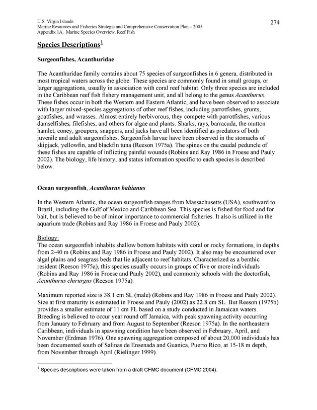 United States Virgin Islands Marine Resources and Fisheries strategic and comprehensive conservation plan - Page 274