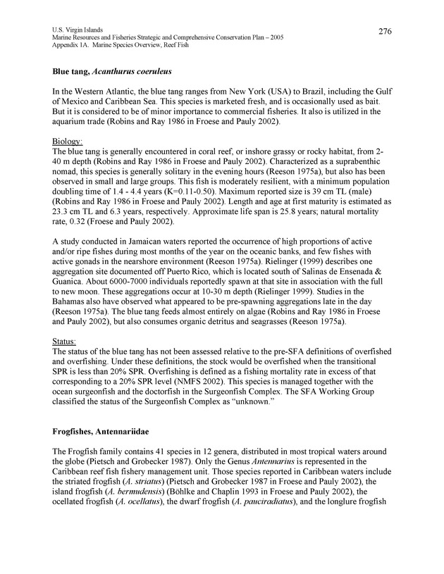 United States Virgin Islands Marine Resources and Fisheries strategic and comprehensive conservation plan - Page 276