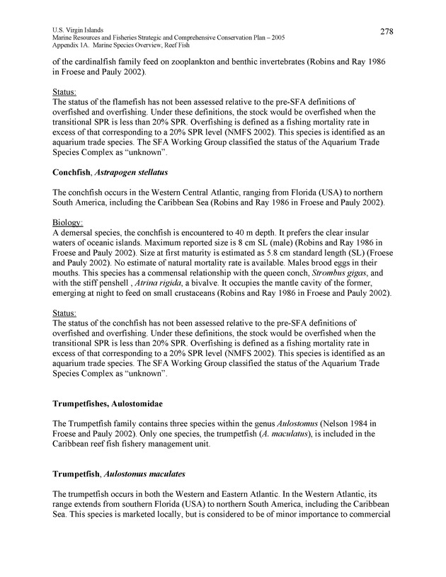 United States Virgin Islands Marine Resources and Fisheries strategic and comprehensive conservation plan - Page 278