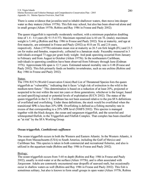 United States Virgin Islands Marine Resources and Fisheries strategic and comprehensive conservation plan - Page 280