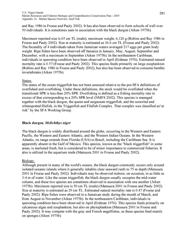 United States Virgin Islands Marine Resources and Fisheries strategic and comprehensive conservation plan - Page 281