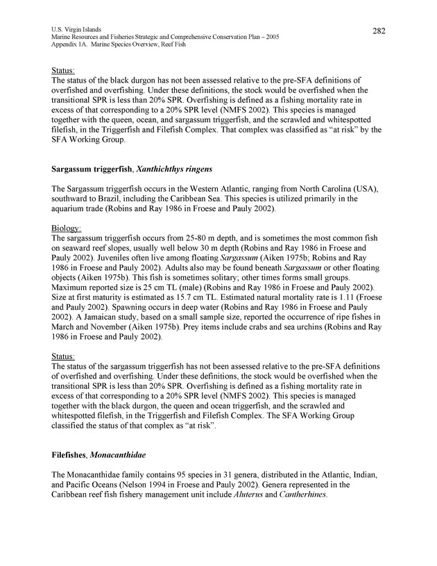 United States Virgin Islands Marine Resources and Fisheries strategic and comprehensive conservation plan - Page 282