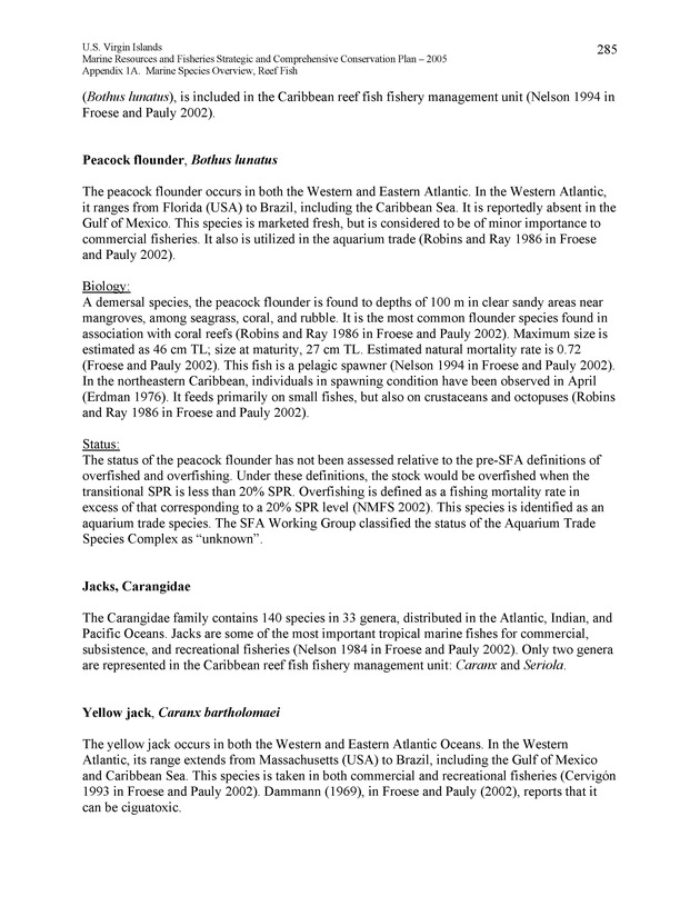 United States Virgin Islands Marine Resources and Fisheries strategic and comprehensive conservation plan - Page 285