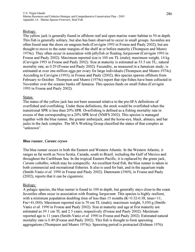 United States Virgin Islands Marine Resources and Fisheries strategic and comprehensive conservation plan - Page 286