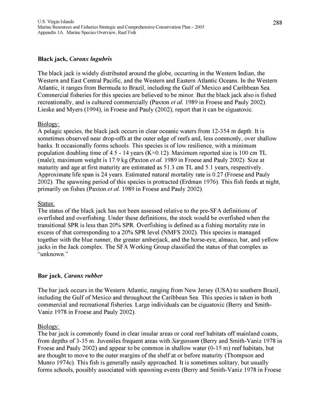 United States Virgin Islands Marine Resources and Fisheries strategic and comprehensive conservation plan - Page 288