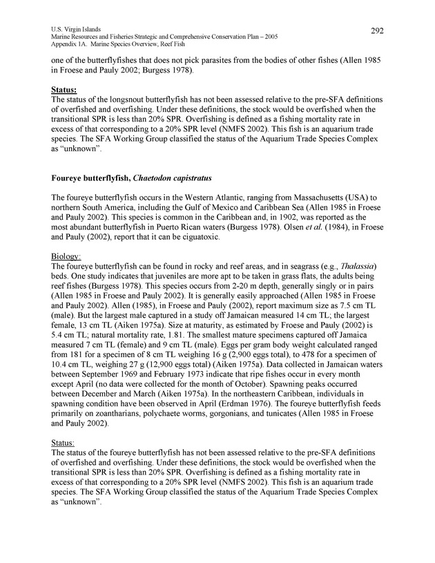 United States Virgin Islands Marine Resources and Fisheries strategic and comprehensive conservation plan - Page 292