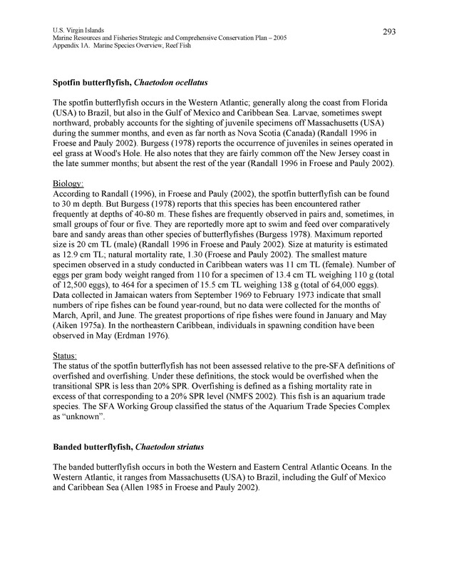 United States Virgin Islands Marine Resources and Fisheries strategic and comprehensive conservation plan - Page 293