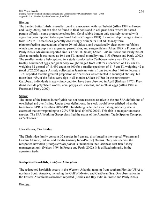 United States Virgin Islands Marine Resources and Fisheries strategic and comprehensive conservation plan - Page 294